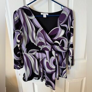 dressbarn Purple and Black Swirl Top size S